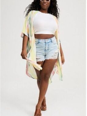Pastel Tie-Dye Swim Cover-Up Kimono - Multicolor Torrid size 2 (20-22 W)